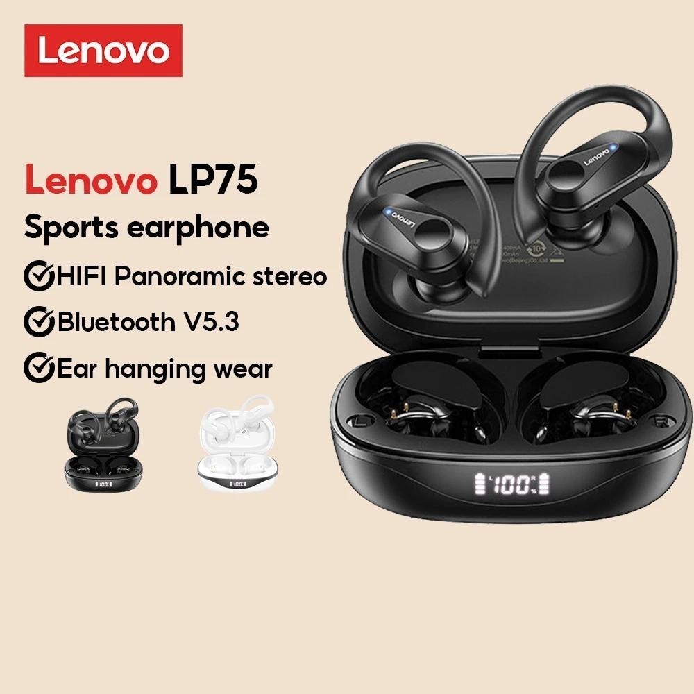 Lenovo LP75 หูฟังบลูทูธไร้สาย กีฬาเกี่ยวหู Bluetdooth 5.3 หูฟัง ลดเสียงรบกวน HiFi หูฟังไร้สายสเตอริ