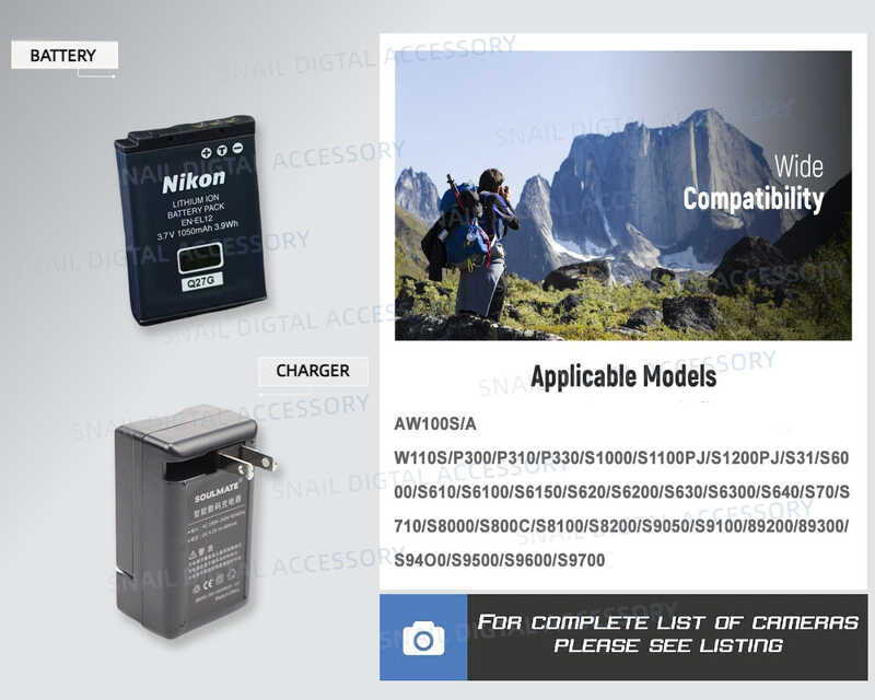 S9500แบตเตอรี่ EN-EL12กล้อง Nikon ENEL12 S9600 S9700 S9200 S9300 S9400ชิ้นส่ว