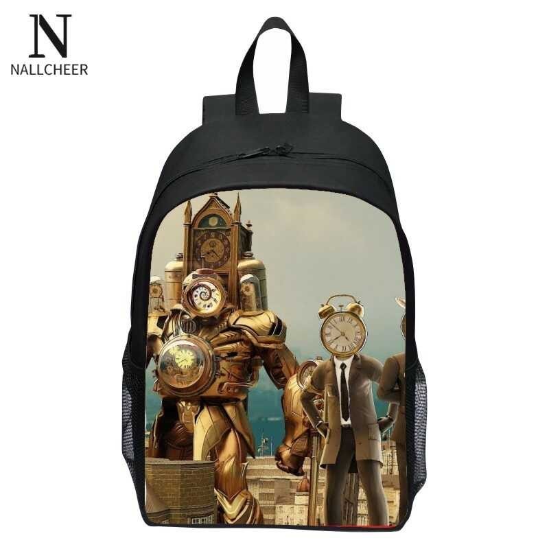 NALLCHEER New Student Cartoon Backpack Printed Toilet Man Skibidi Toilet Bag Titan Clock Man Bag