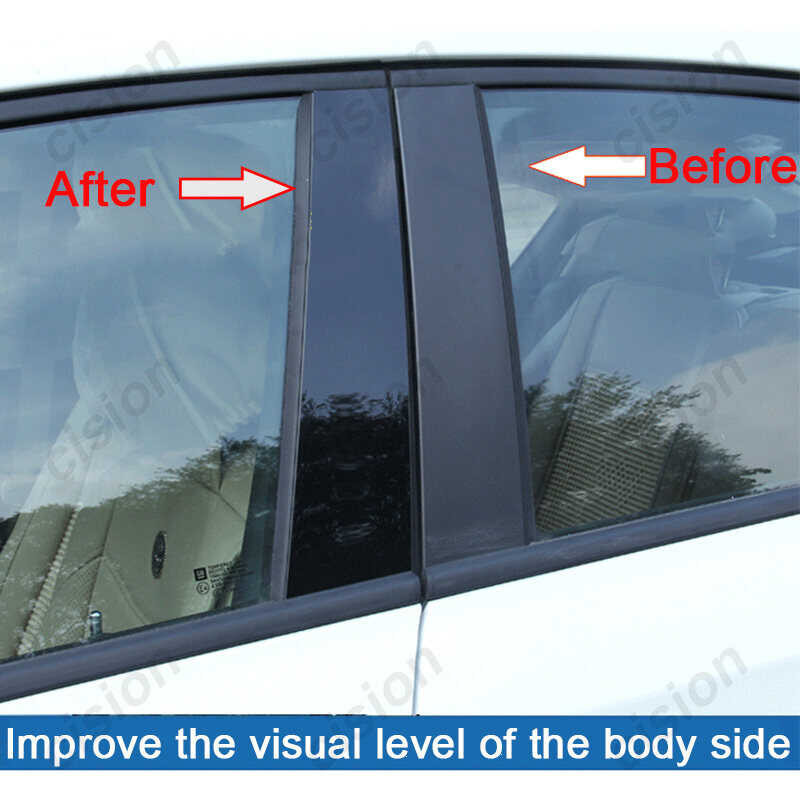 ❤ 6Pcs Glossy Black Car Window Door Column BC Pillar Post Cover Trim For Toyota Yaris Hatchback 2