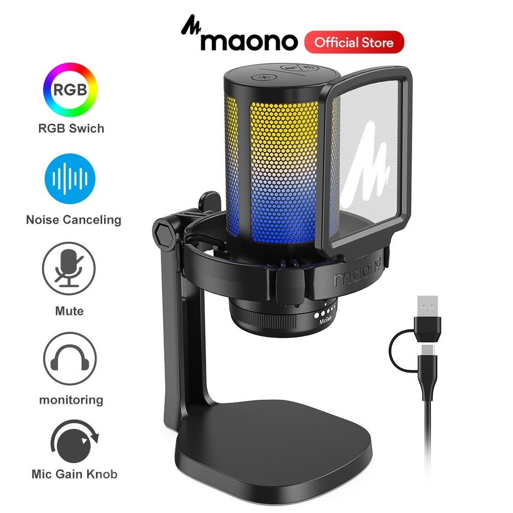 Maono ไมโครโฟนบันทึกเสียงคอนเดนเซอร์ DGM20 RGB พร้อมฟังก์ชั่นปรับเพิ่มและตั้งค่าซอฟต์แวร์ สําหรับคอ