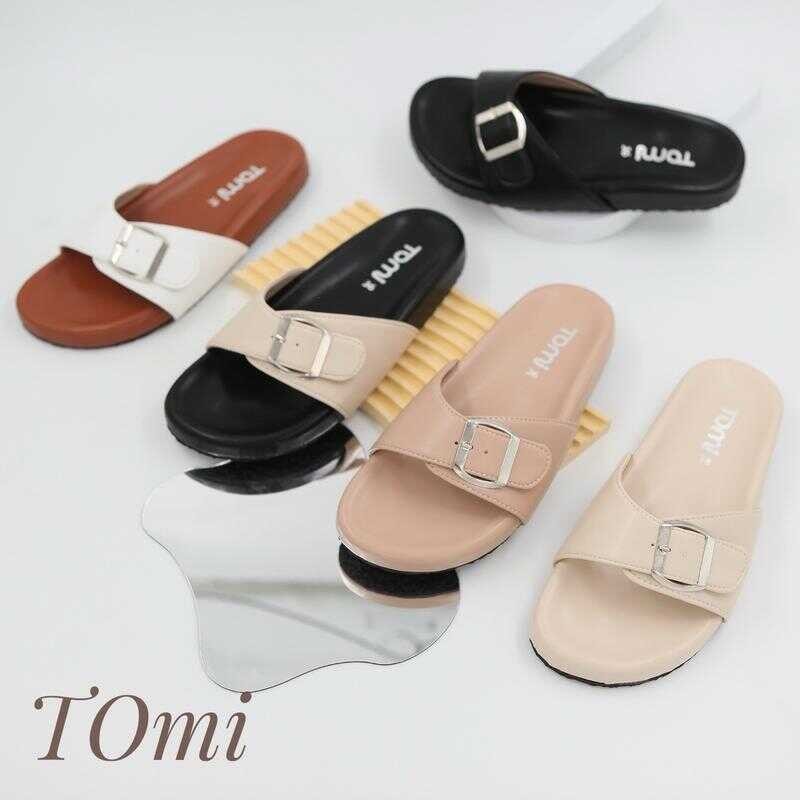 [TOMi] รองเท้าแตะ รุ่นเข็มขัดเดี่ยว พื้นนุ่มใส่สบาย สายพียูหนังนิ่ม/ทรงฮิตแมทช์ง่าย (ไซส์ปกติ/เท้าอว