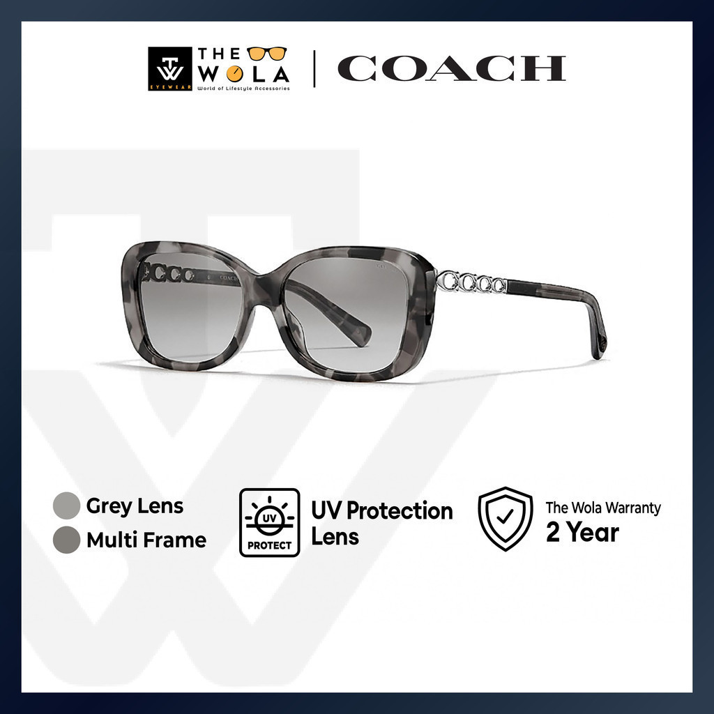 Coach แว่นตากันแดด กรอบสี่เหลี่ยมผืนผ้า สีเทาอะซิเตท สําหรับสตรี - HC8286F