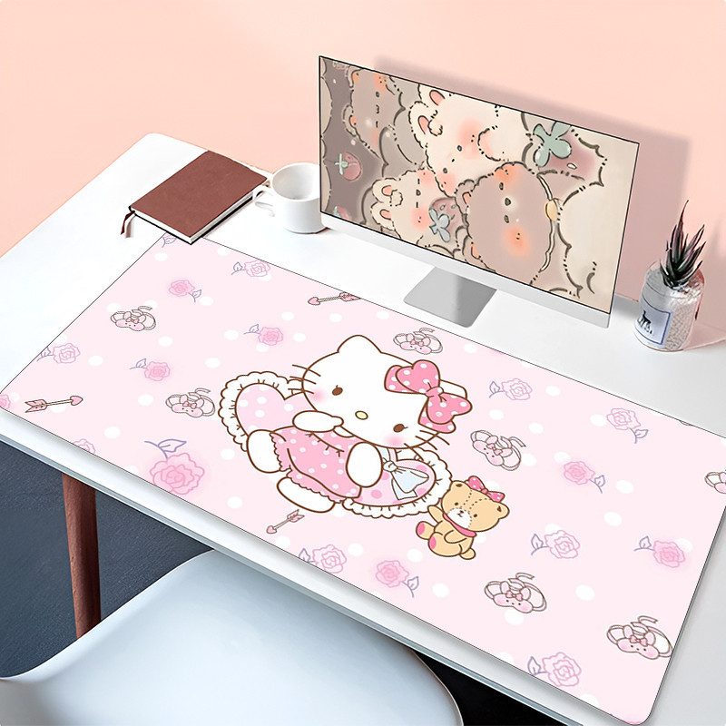 SANRIO ขนาดใหญ่เกมสีชมพูแผ่นรองเมาส์แล็ปท็อปอุปกรณ์เสริม ซานริโอ น่ารัก แป้นพิมพ์พรมคอมพิวเตอร์ สวัสดี คิตตี้ แมว นักเล่นเกม แผ่นรองเมาส์ น่ารักโต๊ะเ