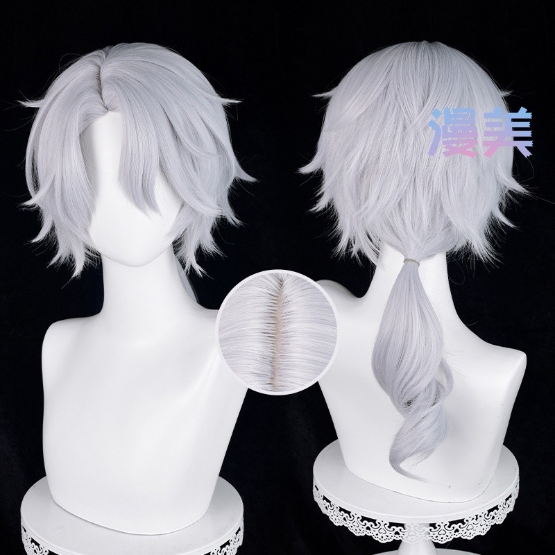 



 ♞,♘Game Identity V Gatto Embalmer Cosplay Wig 55cm Silver Grey Wigs Heat Resistant Synthetic H
