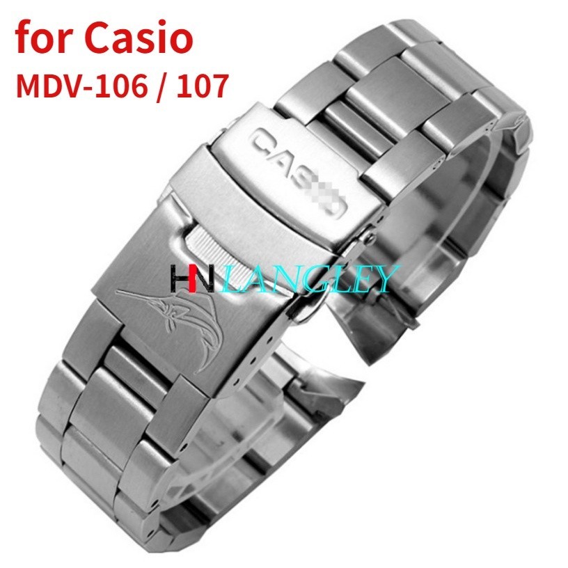 สายนาฬิกาข้อมือสเตนเลส 22 มม. พร้อมโลโก้ แบบเปลี่ยน สําหรับ Casio MDV 106 MDV 107 2784