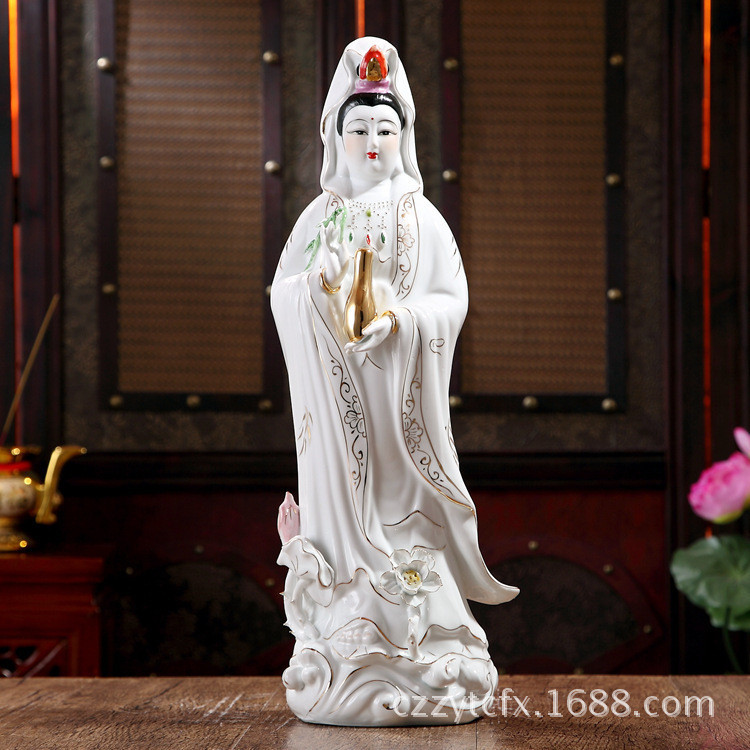 12 "- 24" White Jade Station Guanyin Bodhisattva Statue Ceramic Decoration Station Lian Guanyin Buddha