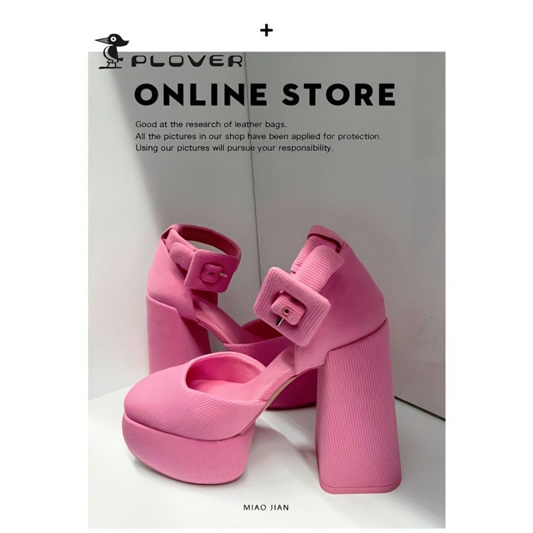 PLOVER Barbie Pink Platform Chunky Heels for Women Sandals Hot Girl Mary Jane Birde Wedding Heels