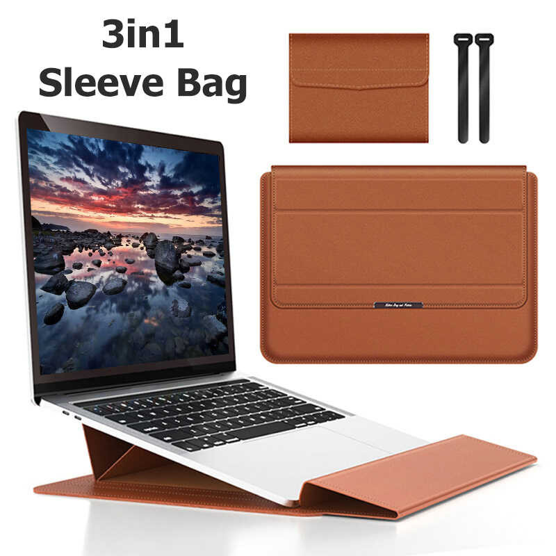 in 3 1 Leather Laptop Sleeves Stand Bag Notebook Pouch Soft Hand Carry For book Ipad Pro Air 11 12  