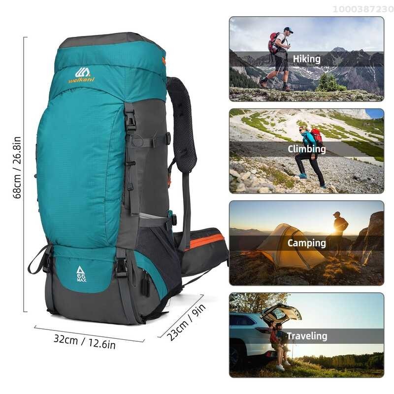 65L 【100% Genuine】LIXADA Water-resistant Hiking Backpack with Rain Cover Outdoor Sport Travel Day