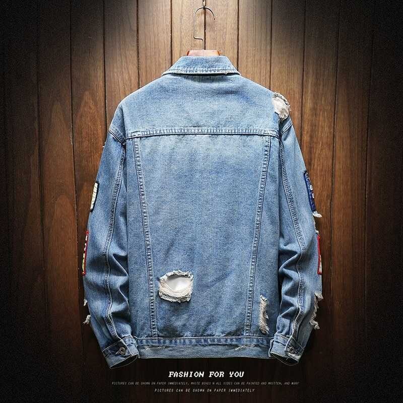 Coat Male Jeans Men Brand Denim Jacket Hip Hop Streetwear Punk Motorcycle Ripped Print Cowboy Outwe