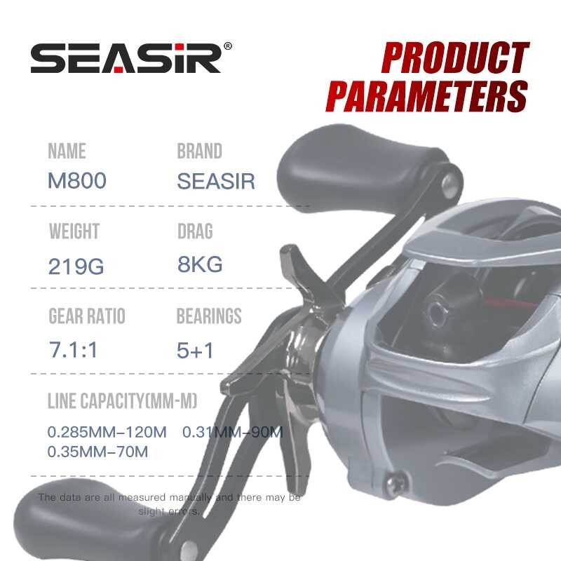 SEASIR M800 Baitcasting Reel Brass Gears 8Kg Max Drag 7.1:1 High Speed Gear Ratio Fresh Saltwater F