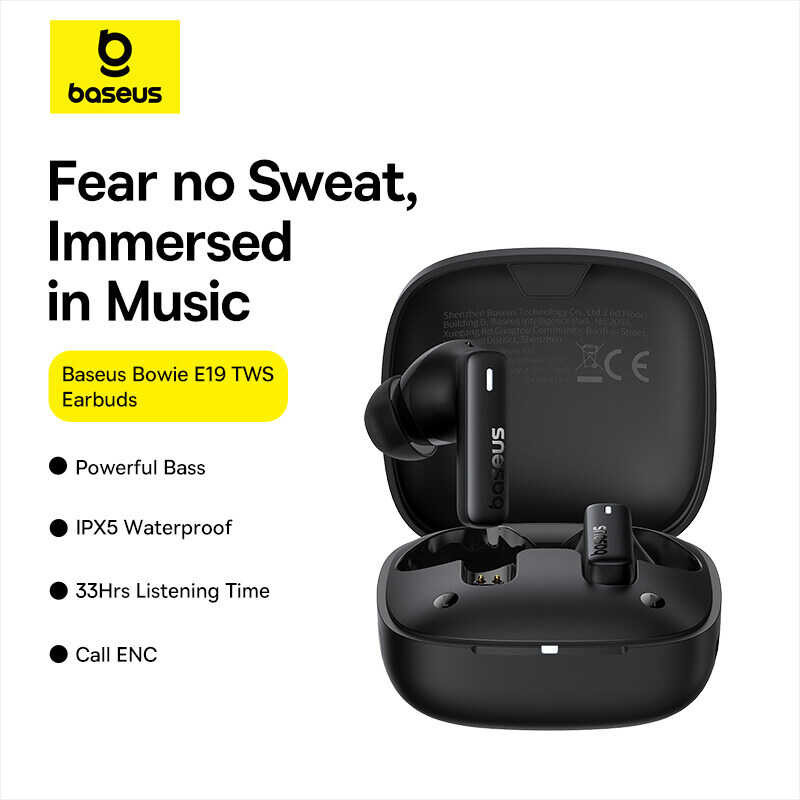 Baseus Bowie E19 True Wireless Earphones 12Mm Drivers With Big Bass Bluetooth 5.3 33H Long Playtime