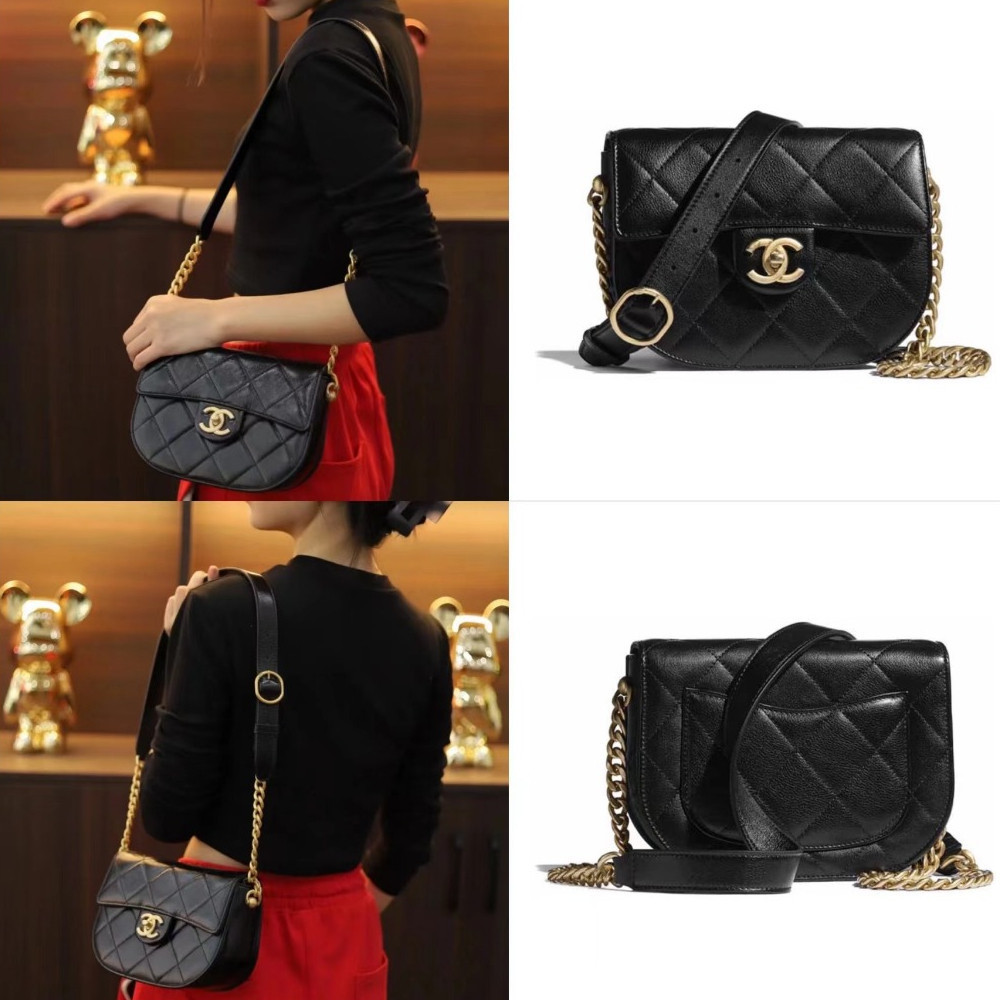 Chanel/Gold Buckle Chain/Cowhide/Saddle Bag/Shoulder Bag/แท้ 100%