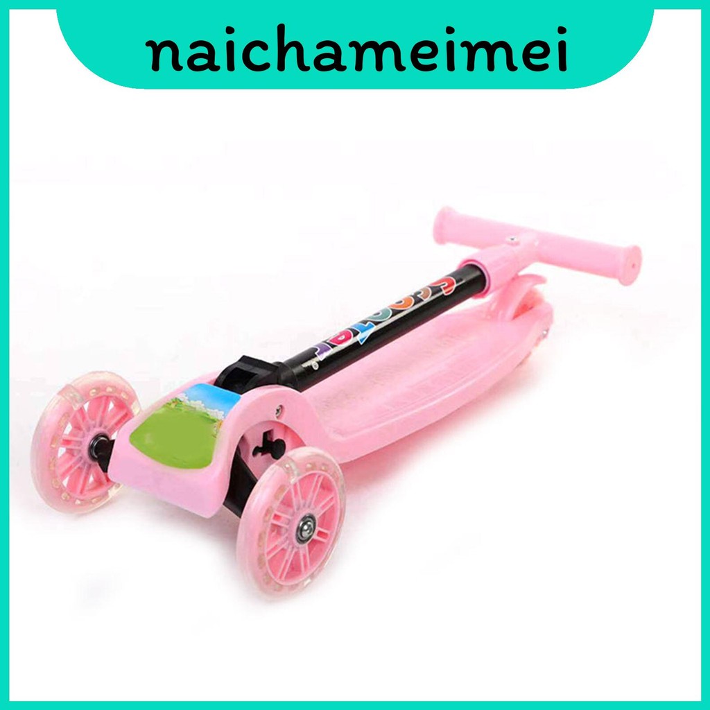 Odin Pink ดาดฟ้ากว้างพับได้ล้อกระพริบเพลงล้อเด็กวัยหัดเดินสกู๊ตเตอร์