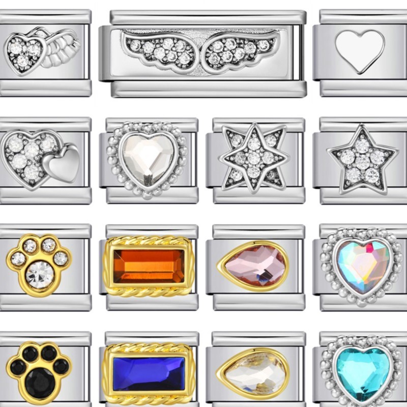 2025 ใหม่แฟชั่น Zirconia Angel Wings Heart Charms Link อิตาเลี่ยน Fit 9 มม.สแตนเลสสตีลผู้หญิงเครื่องประดับทําสร้อยข้อมือ DIY