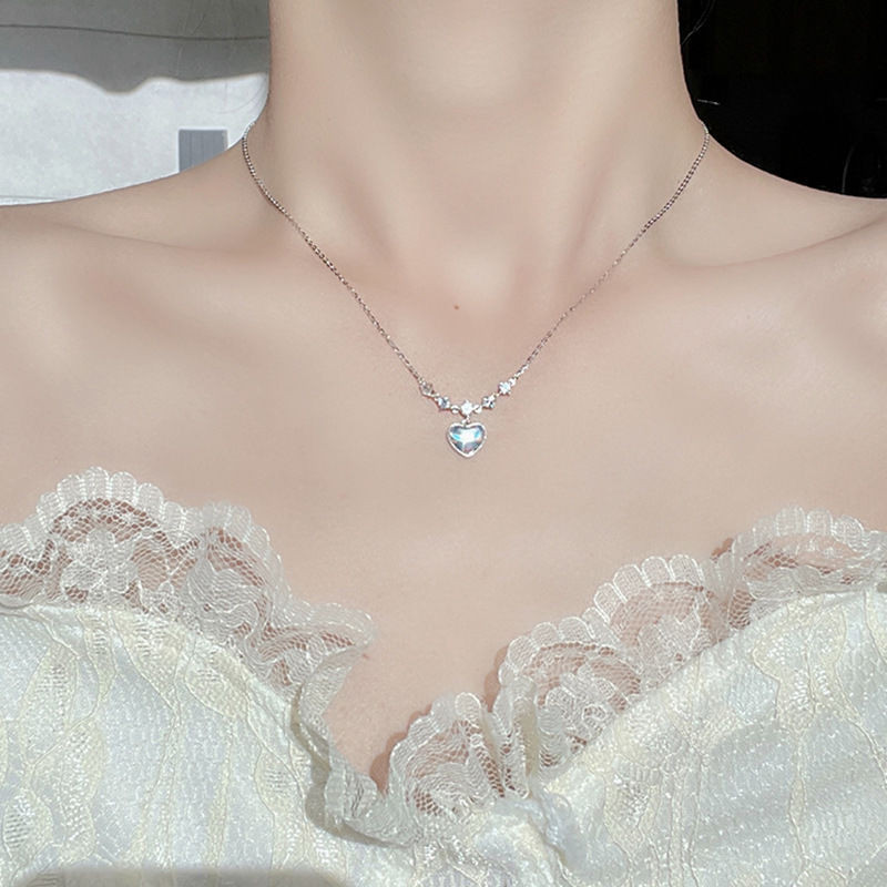♞สร้อยคอ ---  925 Sterling Silver Zircon Gradient Love Necklace