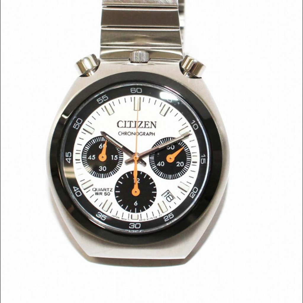 Citizen Records Label Horned Chrono Watch Quartz Silver Color ส ่ งตรงจากญี ่ ปุ ่ นมือสอง
