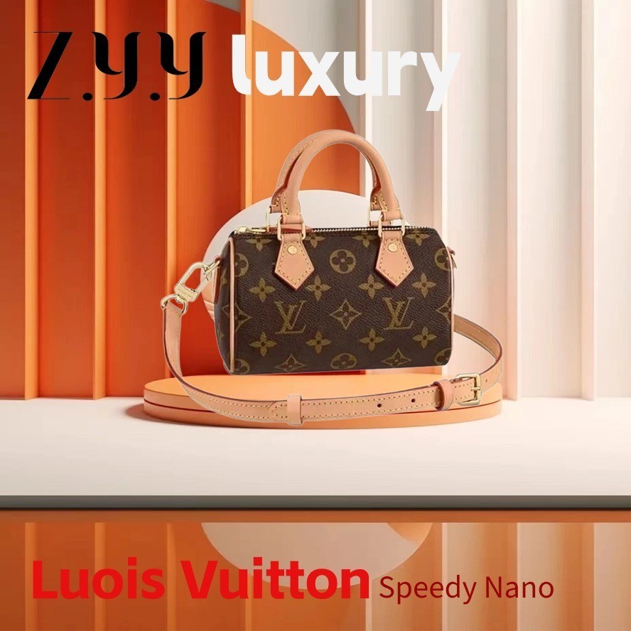 ♞,♘,♙Hot ราคาพิเศษ Ready Stock 100% ของแท้ Louis Vuitton Speedy Nano/กระเป๋าสะพาย/กระเป๋าถือผู้หญิง