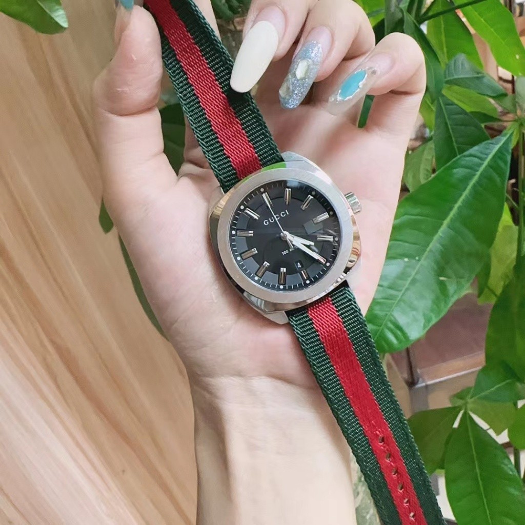 ♞กุชชี่ นาฬิกา Gucci GG2570 series สายไนลอน 4CM หน้าปัดสีดำ