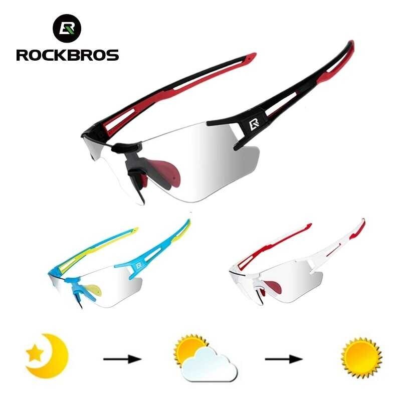 ❤ ROCKBROS Cycling Photochromic Uv400 Outdoors Sports Sunglasses Bicycle Mens Frameless Glasses G