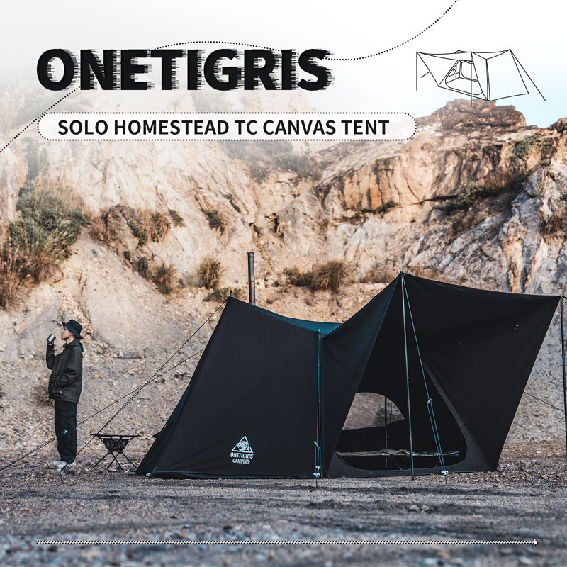 OneTigris SOLO 2.0 HOMESTEAD CAMPING TENT Pro TC Version Shelter With Tent Poles for Bushcrafters &amp; Survivalists Hunting