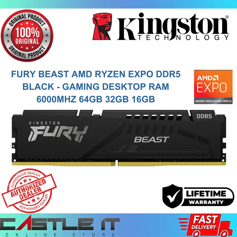 Kingston FURY BEAST AMD RYZEN EXPO DDR5 สีดํา 6000MHZ 64GB 32GB 16GB PC6000 Gaming Ram