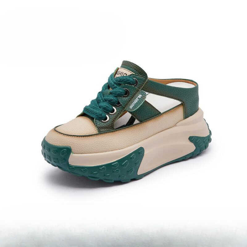 Slippers Women's Wedge New Hollowed Out Leather 5cm Thick Sole