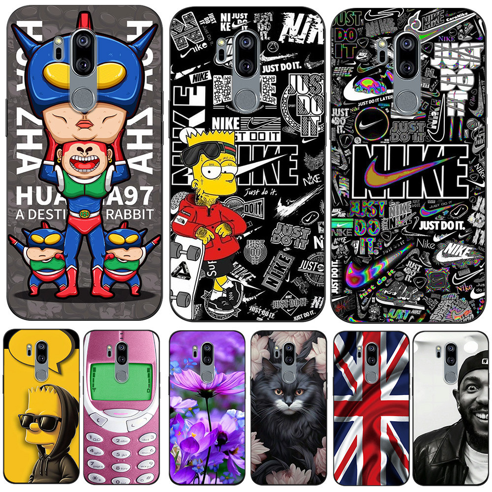 เคสสําหรับ LG G7 thinQ เคสโทรศัพท์ฝาหลังซิลิคอนนุ่มสีดํา Tpu Kitty Wings Bird Moon