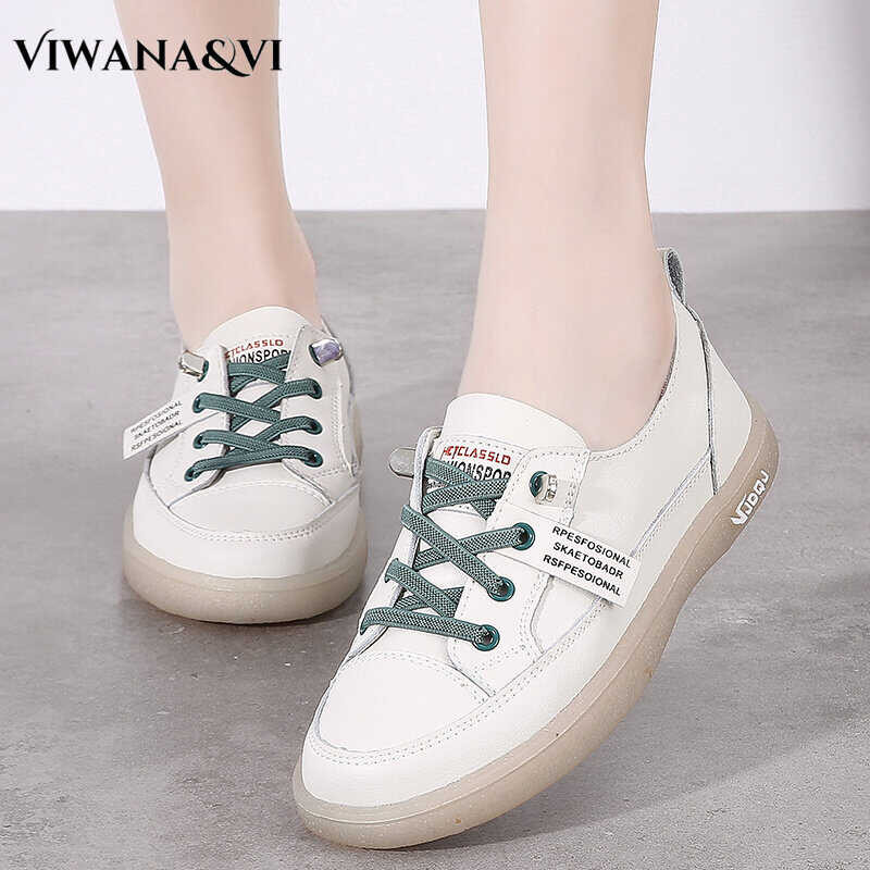 ❤ VIWANA Flat Sneakers Genuine Leather Casual 2022 Korean Style Comfort Soft Sole Loafers Walk