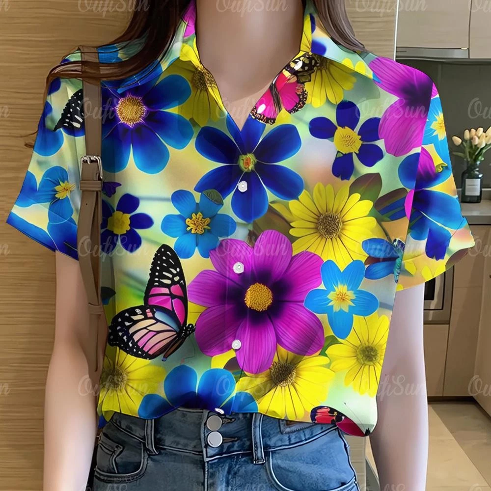 เสื้อผู้หญิงลายกราฟฟิตี้ลายรุ้ง แขนสั้น สไตล์ฮาวาย thumbnail 6