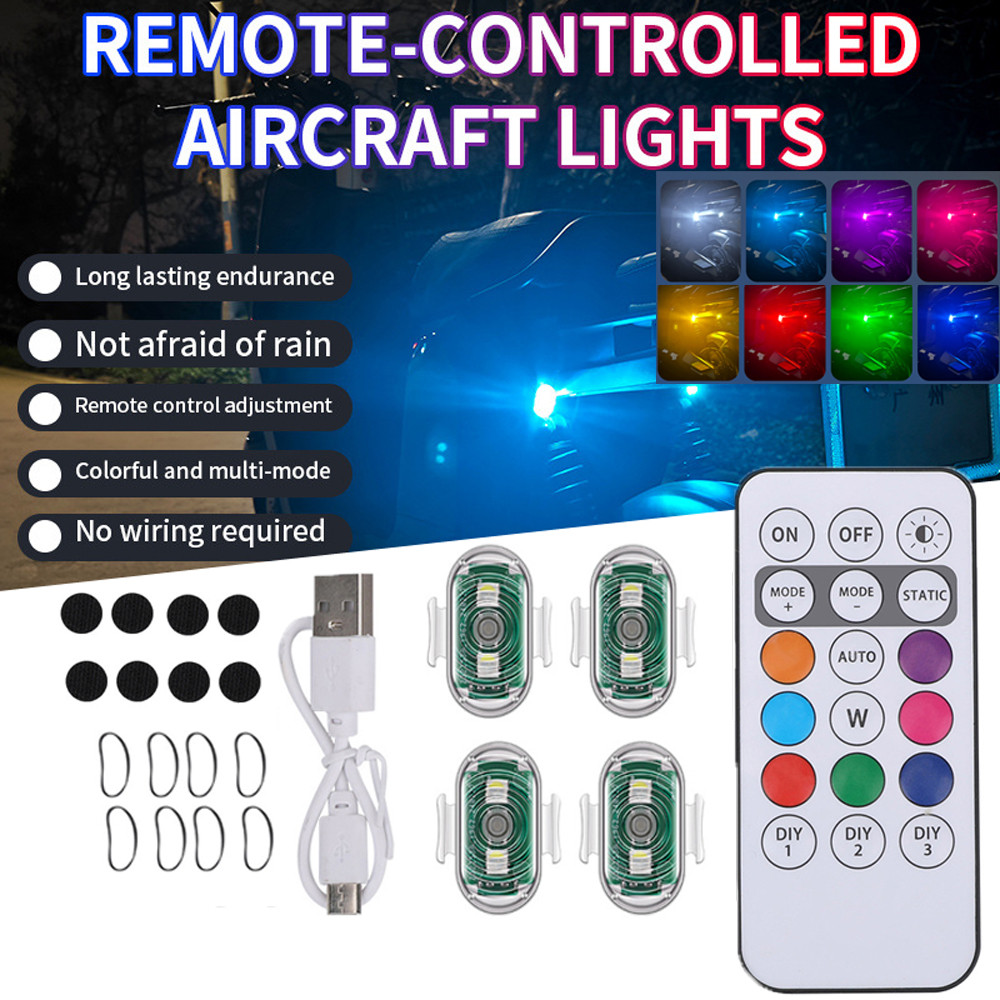 ไฟแฟลช LED RGB ไร้สาย กันชน กันน้ํา พร้อมรีโมตคอนโทรล สําหรับรถมอเตอร์ไซค์ สกูตเตอร์ เครื่องบิน เฮลิคอปเตอร์ เครื่องบิน