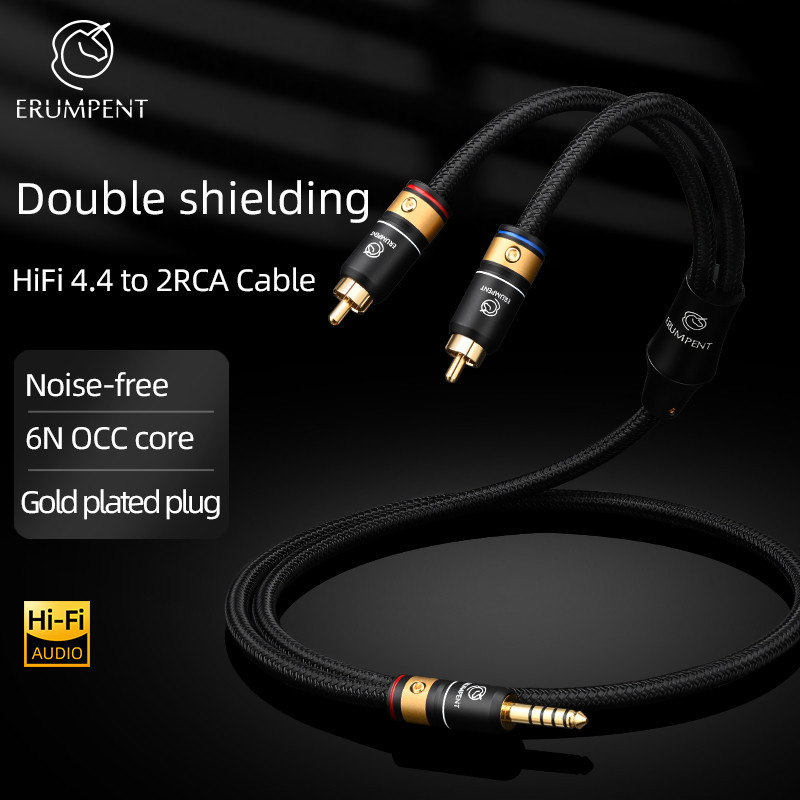 Hi-end 6N OCC HiFi 4.4 มม.ถึง 2RCA Audio Cable สําหรับ DAC Mixer Amplifier Gold Plated Plug Balanced 4.4 มม.ชาย 2RCA ชาย
