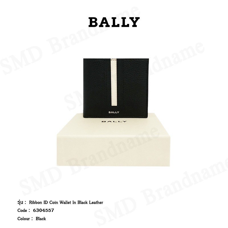 ♞,♘Bally กระเป๋าสตางค์ รุ่น Ribbon ID Coin Wallet In Black Leather Code: 6304557