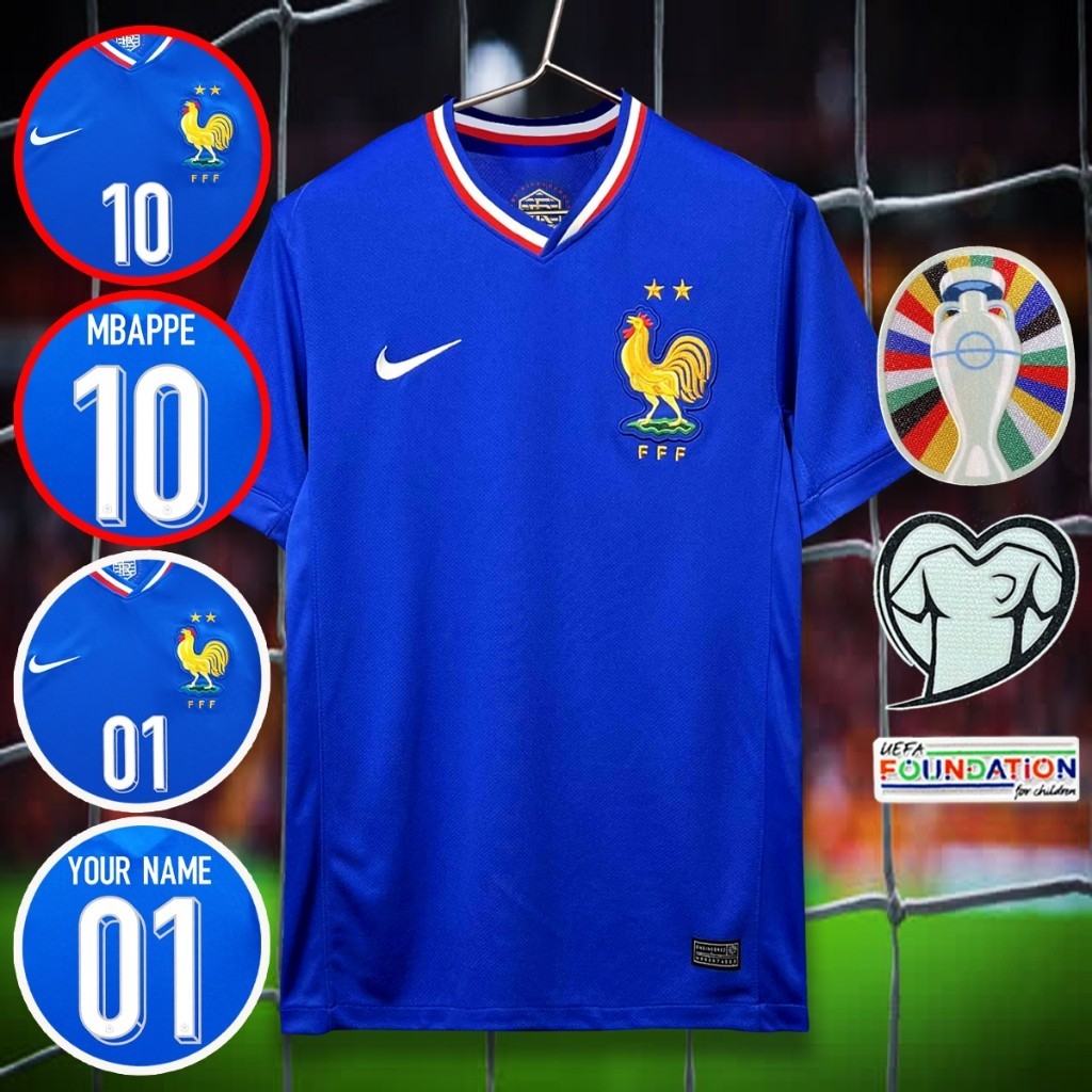 【 Jucidao557.th 】เสื้อฟุตบอลทีมชาติ ฝรั่งเศส /น้ำเงิน ยูโร2024 AA0106 เกรดแฟนบอล รับทำชื่อ-เบอร์ ไซส์