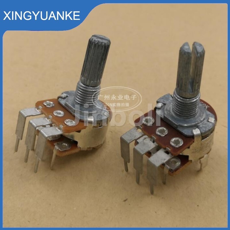 2pcs WH148 16 ประเภท Double Bend เท้า 6 Pins B20K B50K พร้อมวงเล็บเครื่องขยายเสียงปริมาณ Rotary Potentiometer ดอกไม้เพลาความยาว 20 มม.