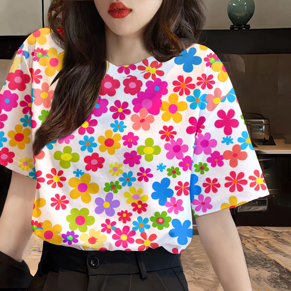 เสื้อลายดอกแขนสั้นทรงคราน ผู้หญิง ฤดูร้อน ไซส์ใหญ่ thumbnail 4