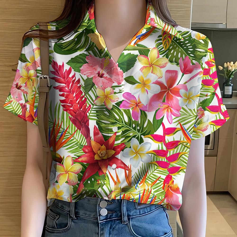 ผู้หญิง 2568 ฮาวาย, ดอกไม้, ซังหลาน, กระดุมลําลอง, เสื้อผ้าแฟชั่นชั้นนํา, เสื้อเชิ้ตฤดูร้อน, เสื้อเชิ้ตสไตล์แห้งเร็วขนาดใหญ่