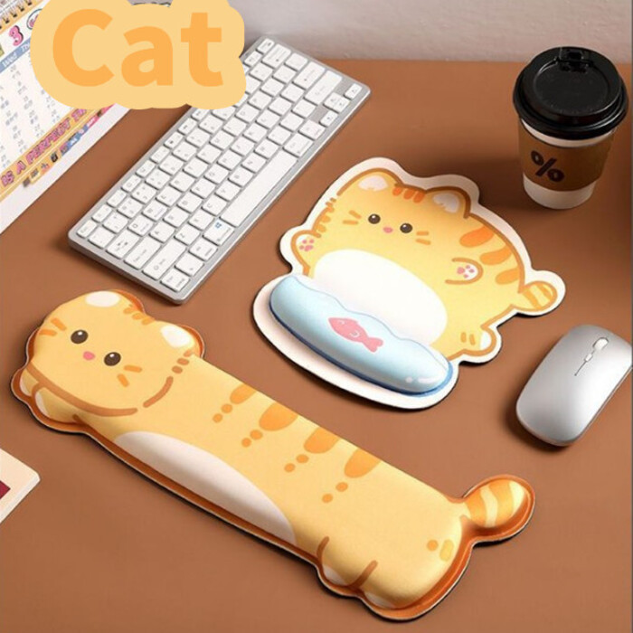 ชุดแผ่นรองเมาส์ คีย์บอร์ด ลายแมว สีส้ม