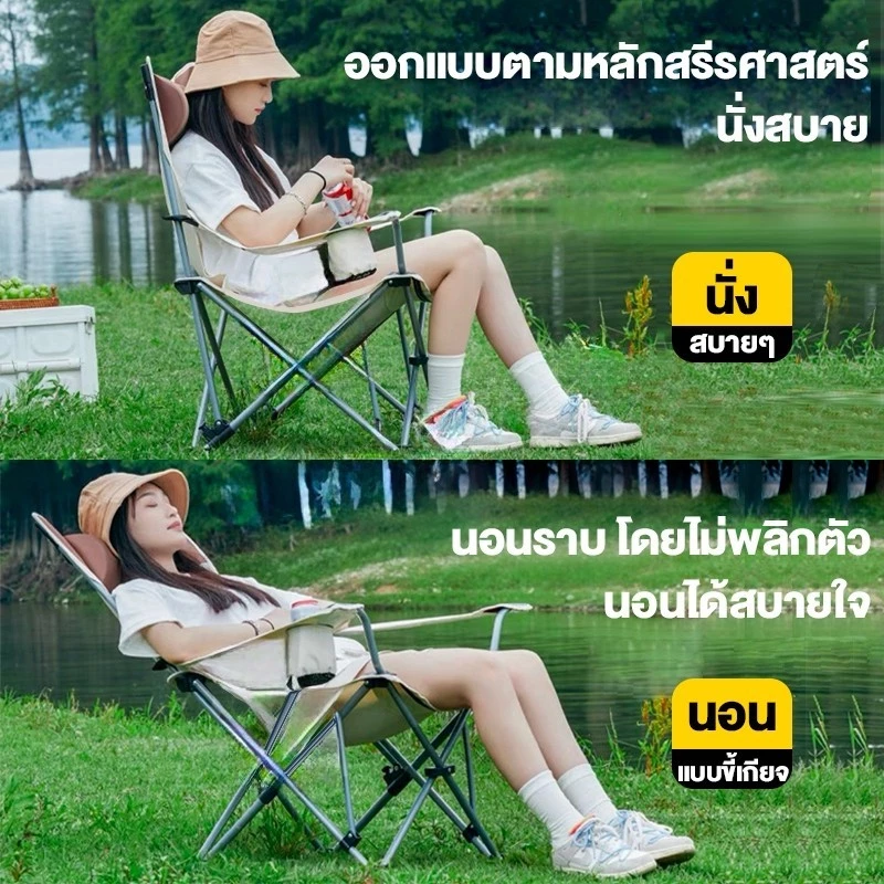 เก้าอี้แคมป์ปิ้ง เก้าอี้สนามเดินป่า ผ้าใบ Oxford รับน้ำหนัก 300kg thumbnail 4
