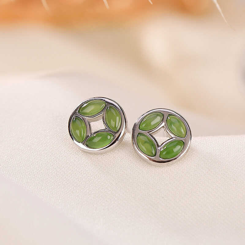 TIMESWIND Sweet ❤ ❤ Natural Jade With Certificate S Sier Small Coin Women Earring Y1e Ier Mall ier m