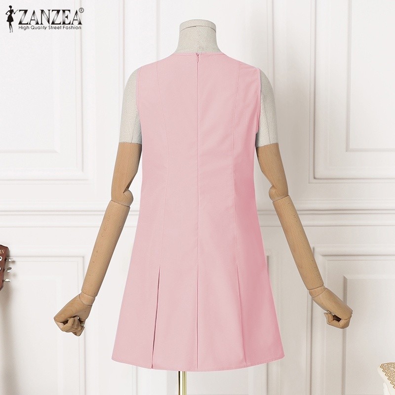 bananashop  ♞,♘,♙Zanzea ชุดมินิเดรสลําลอง คอกลม แขนกุด จับจีบ แฟชั่นสําหรับผู้หญิง