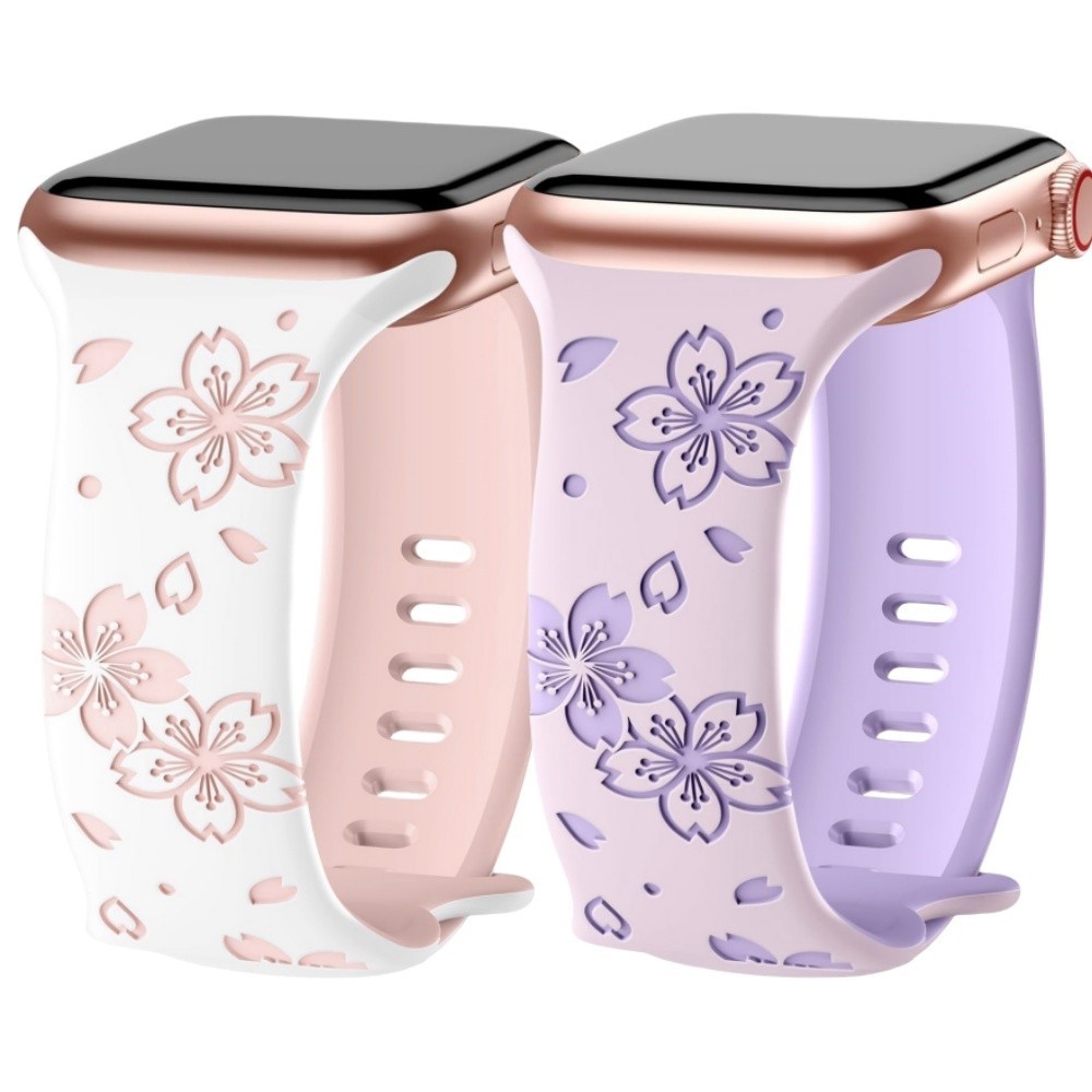 สายนาฬิกาข้อมือซิลิโคน ลายดอกซากุระ สองสี แบบเปลี่ยน สําหรับ Apple Watch S9 8 7 6 5 4 3 2 1 SE2 ULT