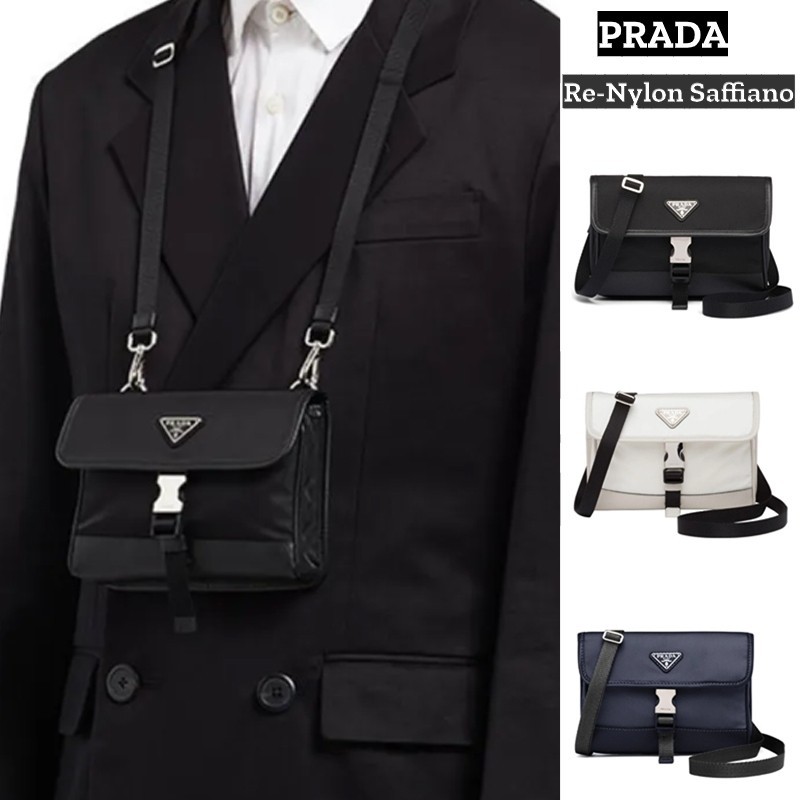 ♞ปราด้า Prada Re-Nylon Saffiano Shoulder Bags กระเป๋าใส่โทรศัพท์มือถือ/สะพายไหล่ผู้ชาย