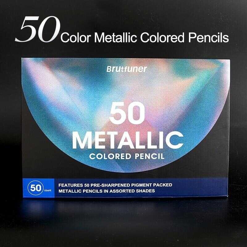 Color Brutfuner 50 Metallic Colored Pencils Profession Drawing Soft Wood Pencil For Artist Sketch C 