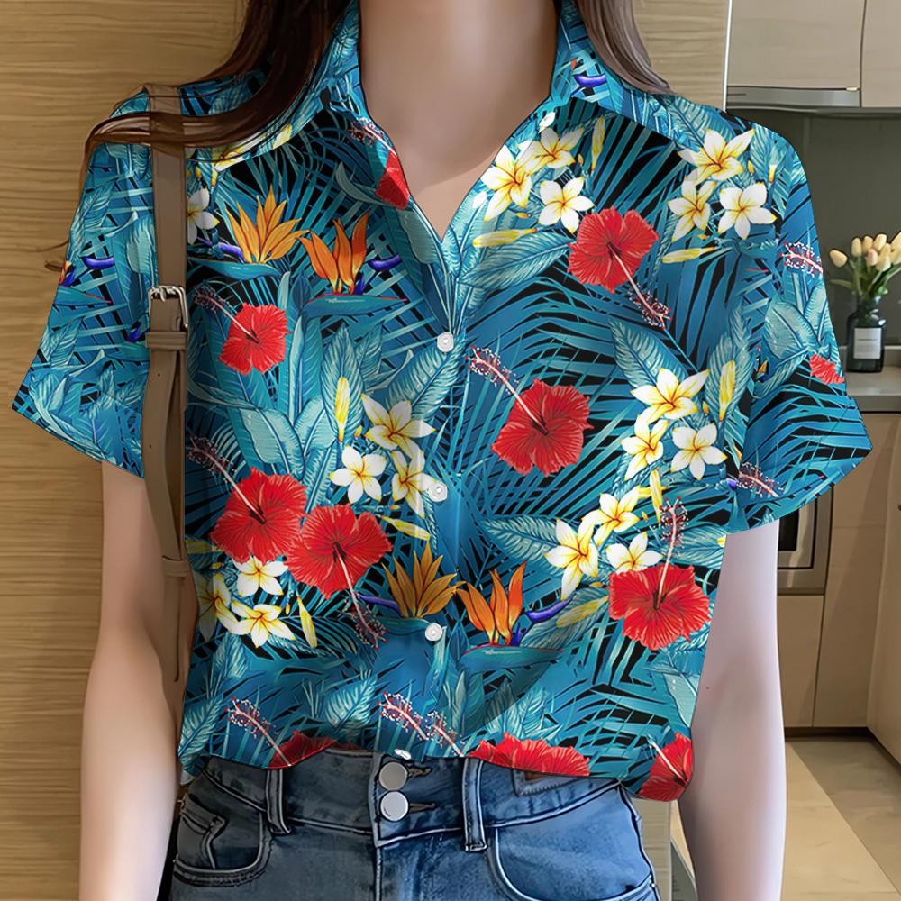 ผู้หญิง 2568 ฮาวาย, ดอกไม้, ซังหลาน, กระดุมลําลอง, เสื้อผ้าแฟชั่นชั้นนํา, เสื้อเชิ้ตฤดูร้อน, เสื้อเชิ้ตสไตล์แห้งเร็วขนาดใหญ่ thumbnail 3