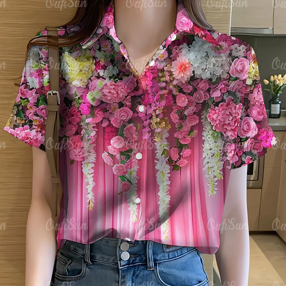เสื้อฮาวายผู้หญิงลายดอกไม้แขนสั้นทรงโอเวอร์ไซส์ ไซส์ 42 thumbnail 8