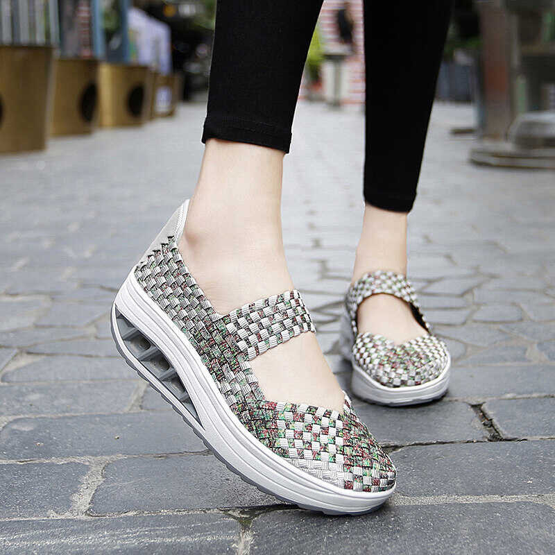 7 SAGYRITE Wedge Platform Sandals For Women Height Increase 6Cm Woven Shoes Korea Wedge Sandals Hig