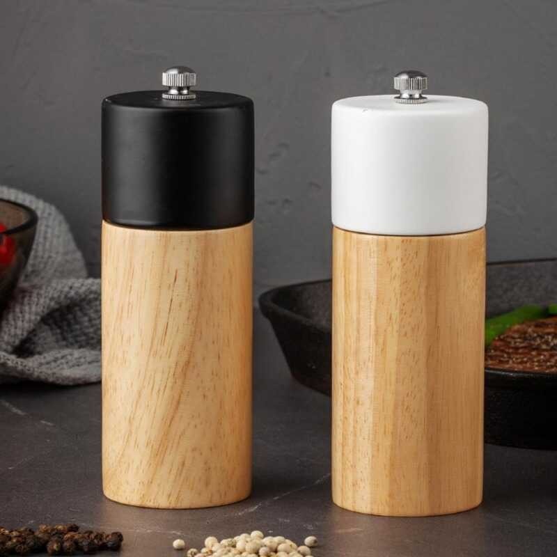 6 Inch Wood Ceramic Salt Pepper Grinder Manual Rotor Adjustable Natural Spice Pepper Mill Grinder