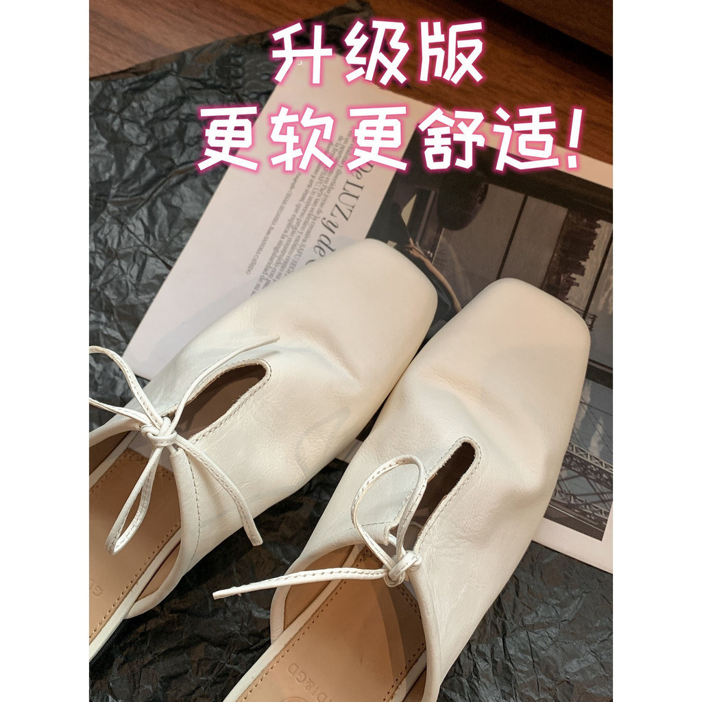 Shanmieleng ยุโรปสไตล์อเมริกัน Baotou รองเท้าแตะผู้หญิงสวมใส่ด้านนอก 2024 ฤดูร้อนสไตล์ใหม่ Lace-Up Retro Muller รองเท้าสแควร์ Toe แบนครึ่งรองเท้าแตะ